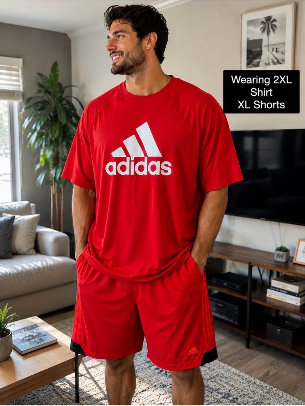 Adidas Men’s XXL red Performance Shorts with XL shirt